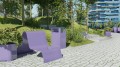 Banc design contemporain Banc Salon Ørestad dans un parc urbain moderne.