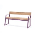 Amager 3 Seater Public Backrest Bench with Armrest, wooden seat and purple metal frame.