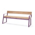 Amager 4 Seater Public Backrest Bench with Armrest in purple frame and wooden slats.