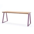 Amager Outdoor Table 180 cm 6-8 Seats with wooden top and purple metal legs.