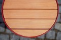 Valby Outdoor Stool | 48 cm top view with wooden slats and red frame