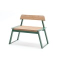 Nørrebro 1 Person Backrest Bench with green metal frame and wooden seat and backrest.