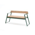 Nørrebro 3 Seater Public Backrest Bench w/ Armrest with green metal frame and wooden seat.