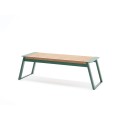 Nørrebro 3 Seater Public Backless Bench with wooden seat and green metal frame