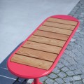 Nordhavn 3 Seater Public Backless Bench with red frame and wooden slats.