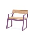 Amager 1 Person Backrest Bench w/ Armrest in wooden finish with purple metal frame.