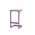 Amager Outdoor Bar Stool w/ Footrest in purple with wooden seat.