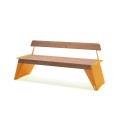 Nyboder 4 Seater Public Backrest Bench with wooden seat and orange metal frame.