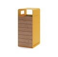 Yellow Nyboder Street Litter Bin with wooden panels.