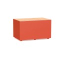Valby Public Backless Bench | Rectangular, red metal base with wooden top.