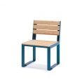 Frederiksberg 1 Person Backrest Bench with blue metal frame and wooden slats.
