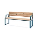 Frederiksberg 4 Seater Public Backrest Bench with Armrest in blue and wood.