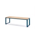 Frederiksberg 3 Seater Public Backless Bench with wooden seat and blue metal frame