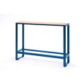 Table de bar extérieur Frederiksberg avec repose-pieds en métal bleu et plateau en bois.