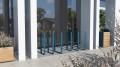Frederiksberg Bike Stand | 40 cm in blue, modern design, installed outdoors by a building.