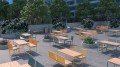 Banc public avec dossier Østerbro 3 places dans un espace extérieur moderne.