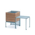 Østerbro Outdoor Stool with Planter Box in light blue metal and wooden finish.