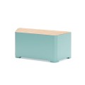 Kødbyen 3 Seater Public Backless Bench with trapezoid design and light blue base.