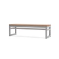 Hellerup 3 Seater Public Backless Bench with wooden top and metal frame.