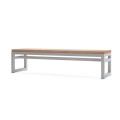 Hellerup 4 Seater Public Backless Bench with wooden seat and metal frame.