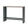 Indre By Outdoor Bar Table with Footrest, modern metal frame with wooden top.