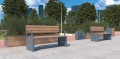 Corbeille de rue Poubelle de rue Indre By en acier et bois dans un parc urbain.