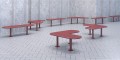 Red Sydhavn 3 Seater Public Backless Benches arranged in a tiled space.