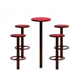**Ensemble de bar Sydhavn : Table et 4 tabourets hauts rouges en métal moderne.**