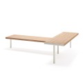 Holmen Public Backless Bench | L-shaped wooden bench with metal legs.