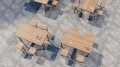 Table d'extérieur Holmen en bois avec chaises sur une terrasse dallée, vue de dessus.