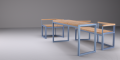 Table d'extérieur Christiania 150 cm en bois et métal avec deux bancs, pour 4 à 6 personnes.