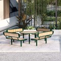 Nordhavn 3 Seater Public Backrest Bench around a round table in an outdoor setting