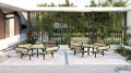 Nordhavn-Set: Tisch und 4 Bänke im modernen Garten.