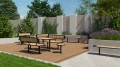 Outdoor garden setup with the Nordhavn Set: Table &amp; 2 Benches &amp; 2 Bar Stools.