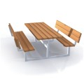 Galvanized steel bench and table set with wooden slats.