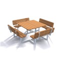 Square Bench &amp; Table in wood and metal with four benches.
