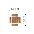 Vue de dessus du Banc et Table Carrés en bois avec dimensions indiquées.