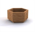 Pot de fleurs en bois hexagonal, design moderne et élégant.