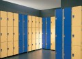 Lockers made from HPL PLATE WHITE thickness 10 mm, dimensions 1220 mm for outdoor use.