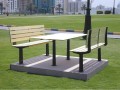 Outdoor seating area made of HPL PLATE WHITE thickness 10 mm with dimensions 1220 mm.