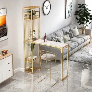 Table de bar en marbre haut en fer métal pour salon moderne simple