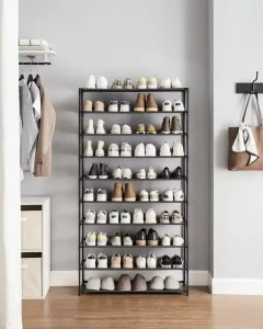 Kompaktes und praktisches Schuhregal aus modernem Metallmaterial, platzsparendes hohes Schuhregal