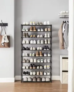 Étagère à chaussures en métal au design simple et gain de place pour salon