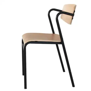 Contemporary Style Stackable Dining Chairs with Durable Metal Frame and Wood Seating for Supermarket Courtyard Wine Cellar Entry