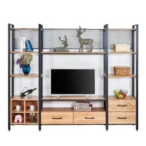 Moderne Design Große Metall-TV-Ständer mit Regalen und Holzablagen zur Organisation von Innen- und Außenmöbeln Regale zur Organisation