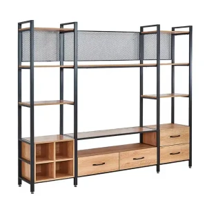 Moderne Design Große Metall-TV-Ständer mit Regalen und abnehmbaren Holztabletts Indoor Outdoor Wohnmöbel