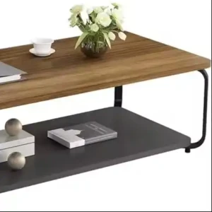 Mūsdienu dizains Taisnstūrveida koka augšdaļa kafijas galds viesistabai mājas mēbeles ar metāla rāmi