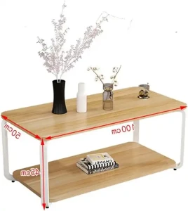 Moderner rechteckiger Couchtisch mit Holzplatte für das Wohnzimmer, Möbel aus Metall für den Hausgebrauch