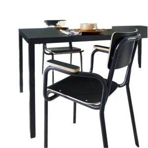 Chaises de salle à manger empilables au design moderne pour intérieur et extérieur avec cadre en métal et assise en bois