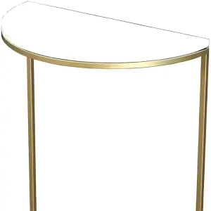Petite Table Basse Demi-ronde en Métal avec Plateau en Marbre pour Ensemble de Canapé Sectionnel Design Moderne Simple Mobilier d'intérieur